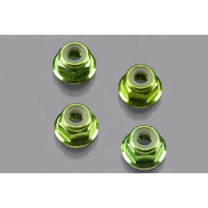 Nuts, aluminum, flanged, serrated (4mm) (green-anodized) (4) - Артикул: TRA1747G
