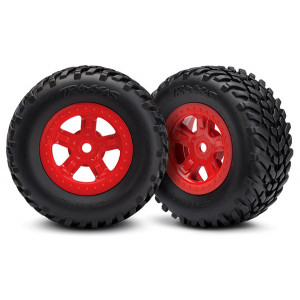 Tires and wheels, assembled, glued (SCT red wheels, SCT off-road racing tires) (1 each, right & left - Артикул: TRA7674R