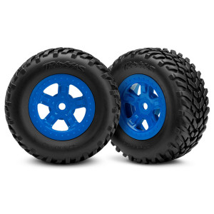 Tires and wheels, assembled, glued (SCT blue wheels, SCT off-road racing tires) (1 each, right & lef - Артикул: TRA7674