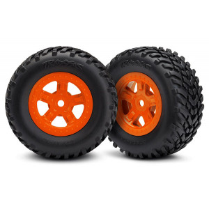 Tires and wheels, assembled, glued (SCT orange wheels, SCT off-road racing tires)(1 each, right & le - Артикул: TRA7674A