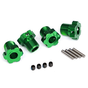 Wheel hubs, splined, 17mm (green-anodized) (4): 4x5 GS (4), 3x14mm pin (4)