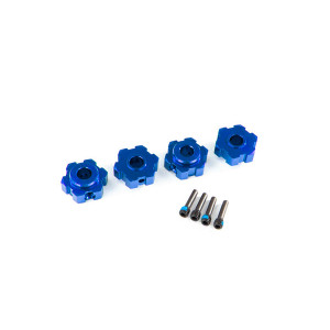 Запчасть для TRAXXAS Wheel hubs, hex, aluminum (blue-anodized) (4)/ 4x13mm screw pins (4) - Артикул: TRA8956X