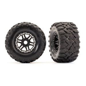 Запчасть для TRAXXAS Tires & wheels, assembled, glued (black wheels, Maxx® All-Terrain tires, foam inserts) (2) (17mm splined) (TSM® rated) - Артикул: TRA8972