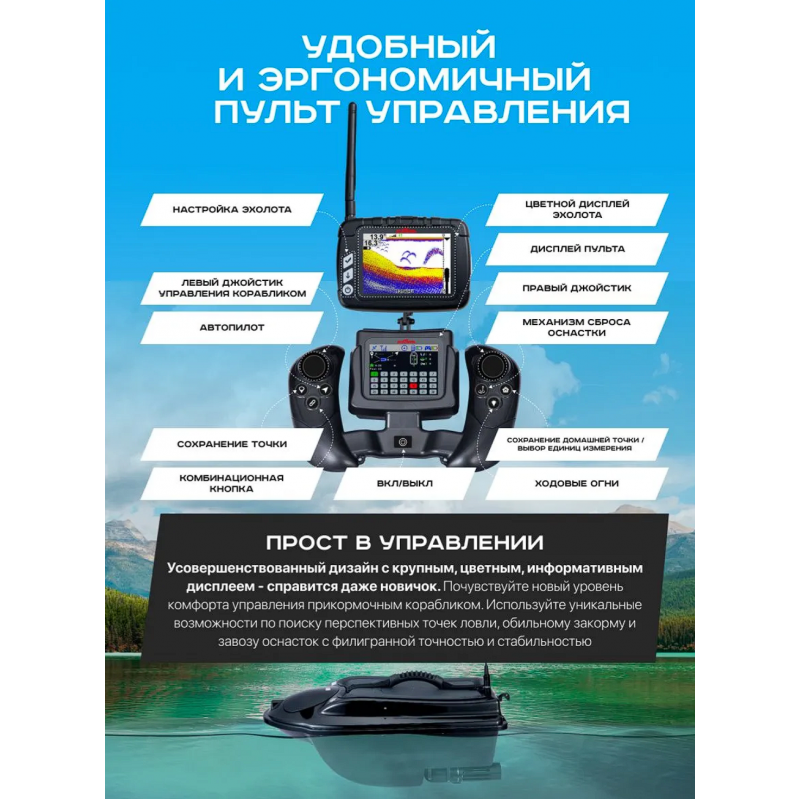 Прикормочный кораблик для рыбалки ACTOR PLUS Pro с эхолотом и GPS