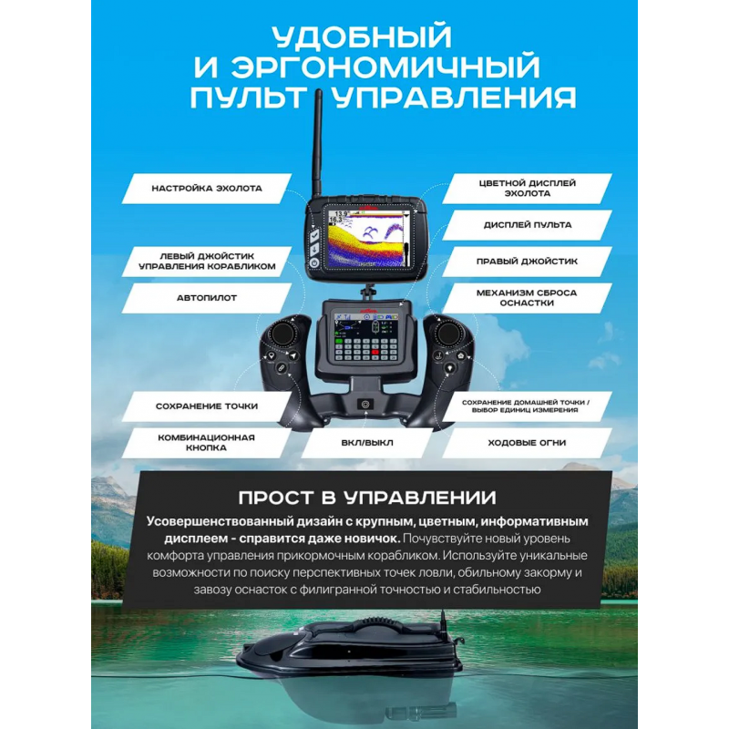 Прикормочный кораблик для рыбалки ACTOR PLUS Pro с эхолотом и GPS