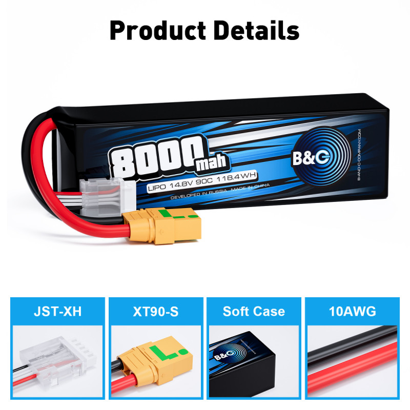 Аккумулятор LiPo B&C 8000 mAh 14.8V (4S) 90C XT90 Softcase B&C-8000-4S-90-S-XT90