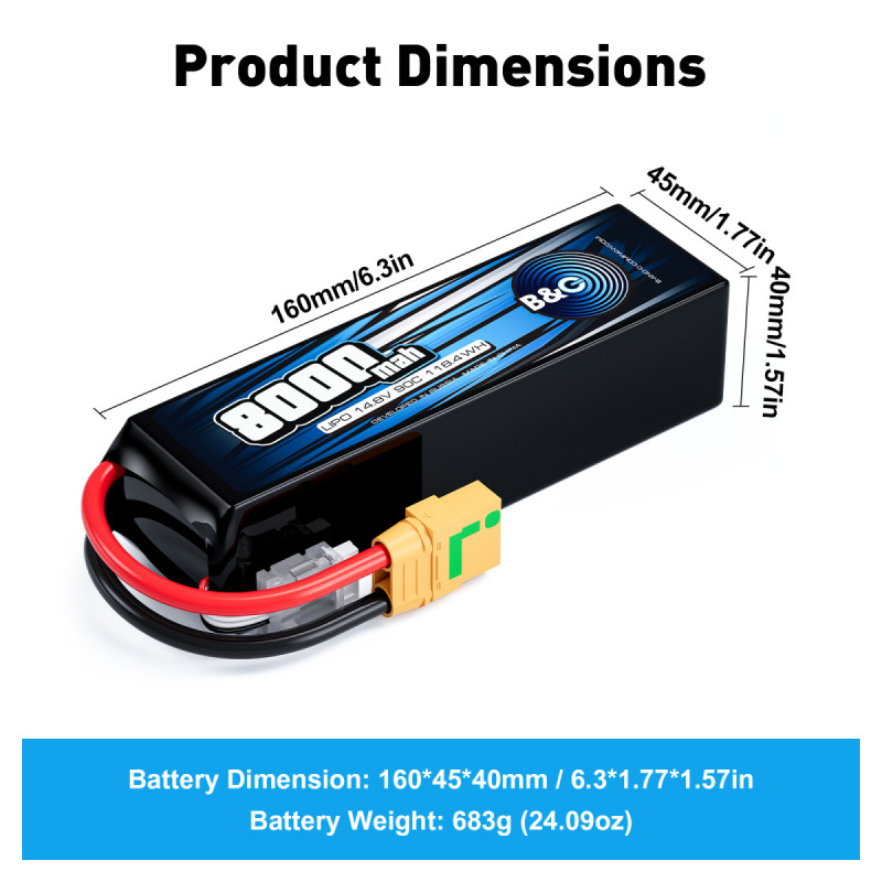Аккумулятор LiPo B&C 8000 mAh 14.8V (4S) 90C XT90 Softcase B&C-8000-4S-90-S-XT90