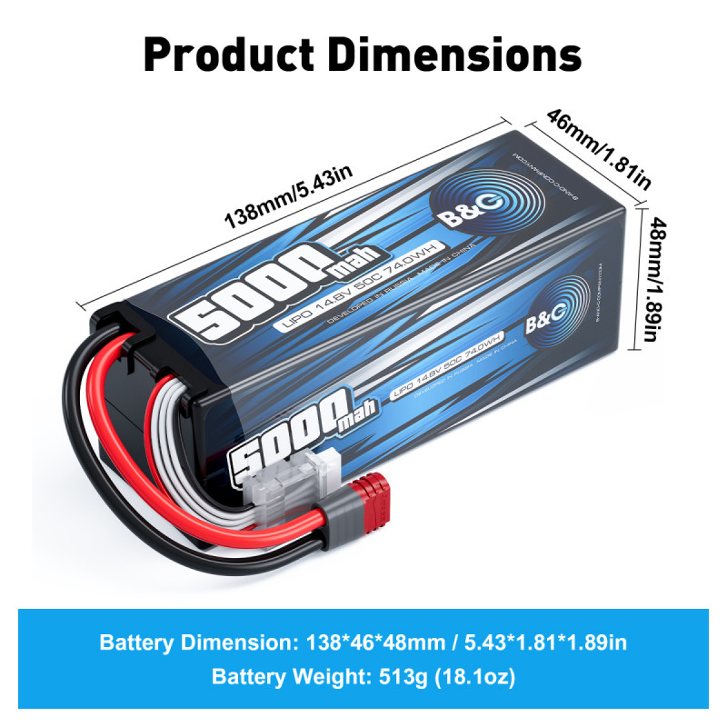 Аккумулятор LiPo B&C 5000 mAh 14.8V (4S) 50C T-Plug Hardcase B&C-5000-4S-50-H-T