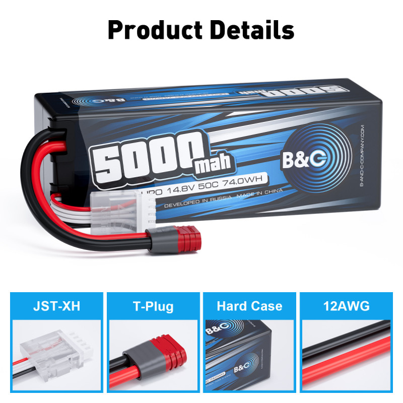 Аккумулятор LiPo B&C 5000 mAh 14.8V (4S) 50C T-Plug Hardcase B&C-5000-4S-50-H-T
