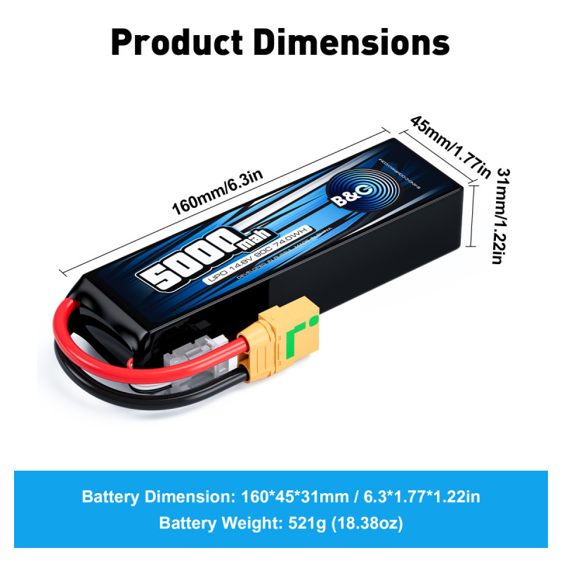 Аккумулятор LiPo B&C 5000 mAh 14.8V (4S) 90C XT90 Softcase B&C-5000-4S-90-S-XT90