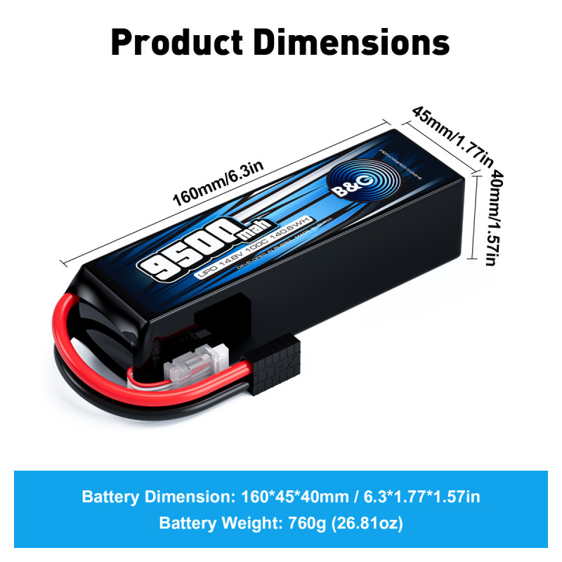 Аккумулятор LiPo B&C 9500 mAh 14.8V (4S) 100C TRX Softcase B&C-9500-4S-100-S-TRX