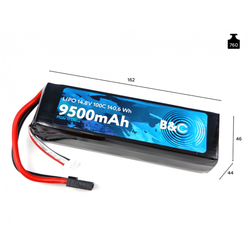 Аккумулятор LiPo B&C 9500 mAh 14.8V (4S) 100C TRX Softcase B&C-9500-4S-100-S-TRX