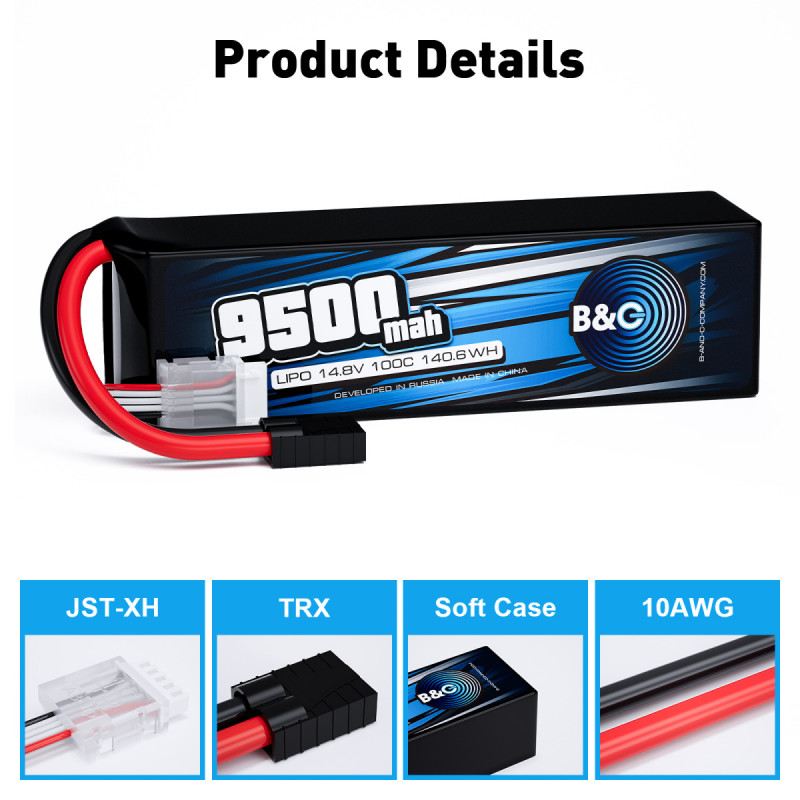 Аккумулятор LiPo B&C 9500 mAh 14.8V (4S) 100C TRX Softcase B&C-9500-4S-100-S-TRX
