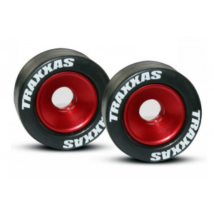 Wheels, aluminum (red-anodized) (2): 5x8mm ball bearings (4): axles (2): rubber tires (2)