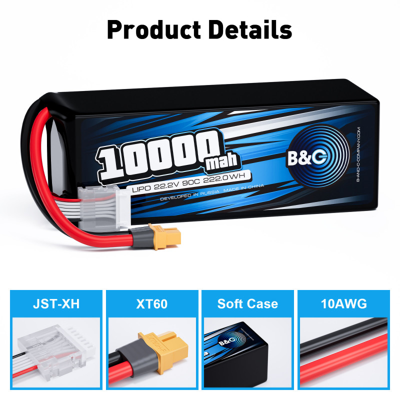 Аккумулятор LIPO 6S B&C 10000 MAH 22.2V (6s) 90C, XT60, Soft case B&C-10000-6S-90-S-XT60