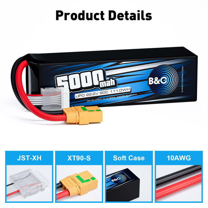 Аккумулятор B&C 5000 mAh 22.2V (6S) 90C с разъёмом XT90