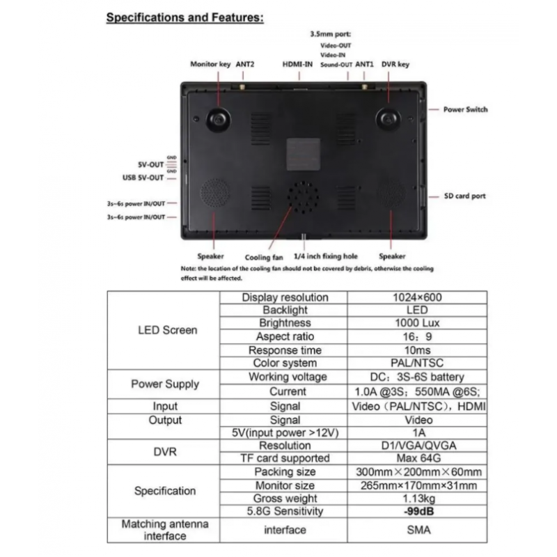 Монитор Hawkeye Captain 10.2'' 5.8GHz 96CH