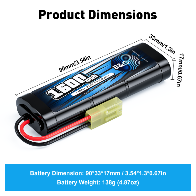 Аккумулятор NiMH B&C 6-Cells 1600mAh 7.2V Mini Tamiya