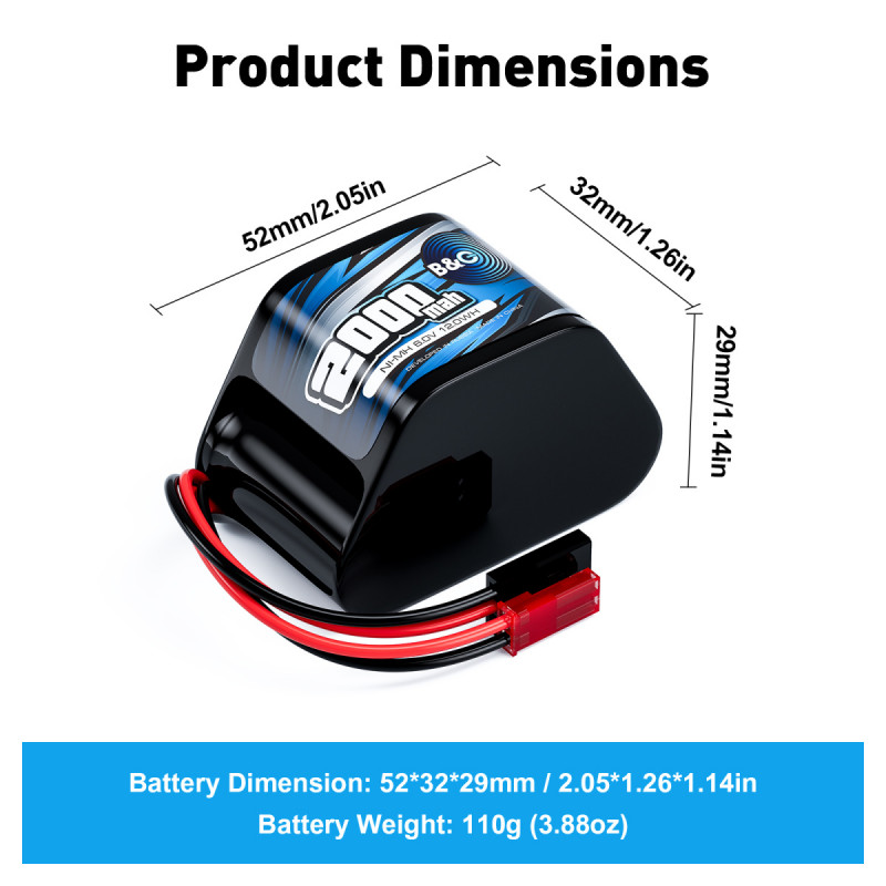 Аккумулятор NiMH B&C 5-Cells 2000 mAh 6.0V с разъёмами JST-BEC и Futaba