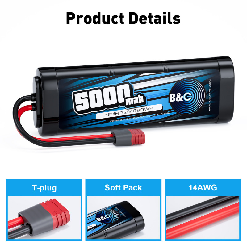 Аккумулятор NiMH B&C 5000 mAh 7.2V с разъёмом T-Plug