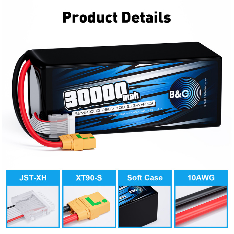 Аккумулятор Li-Po Semi-Solid B&C 30000mAh 8S 29.6V 10C XT90S