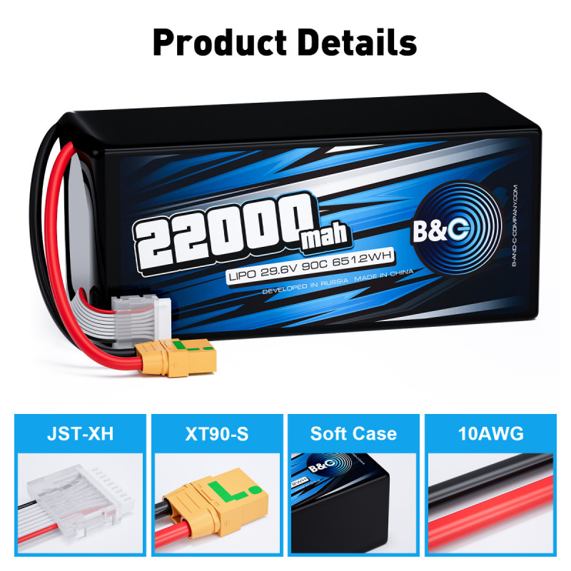Аккумулятор Li-Po B&C 22000mAh 8S 29.6V 25C XT90S
