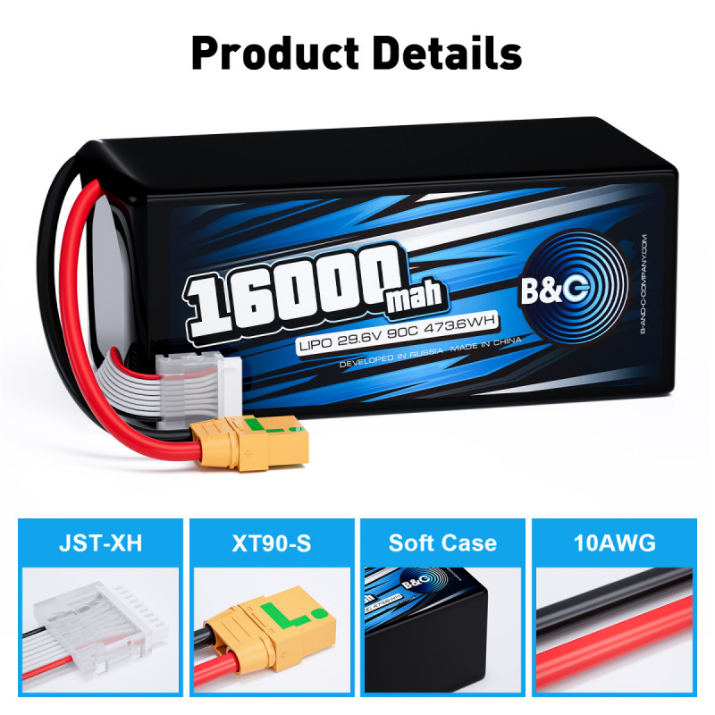 Аккумулятор Li-Po B&C 16000mAh 8S 29.6V 90C XT90S