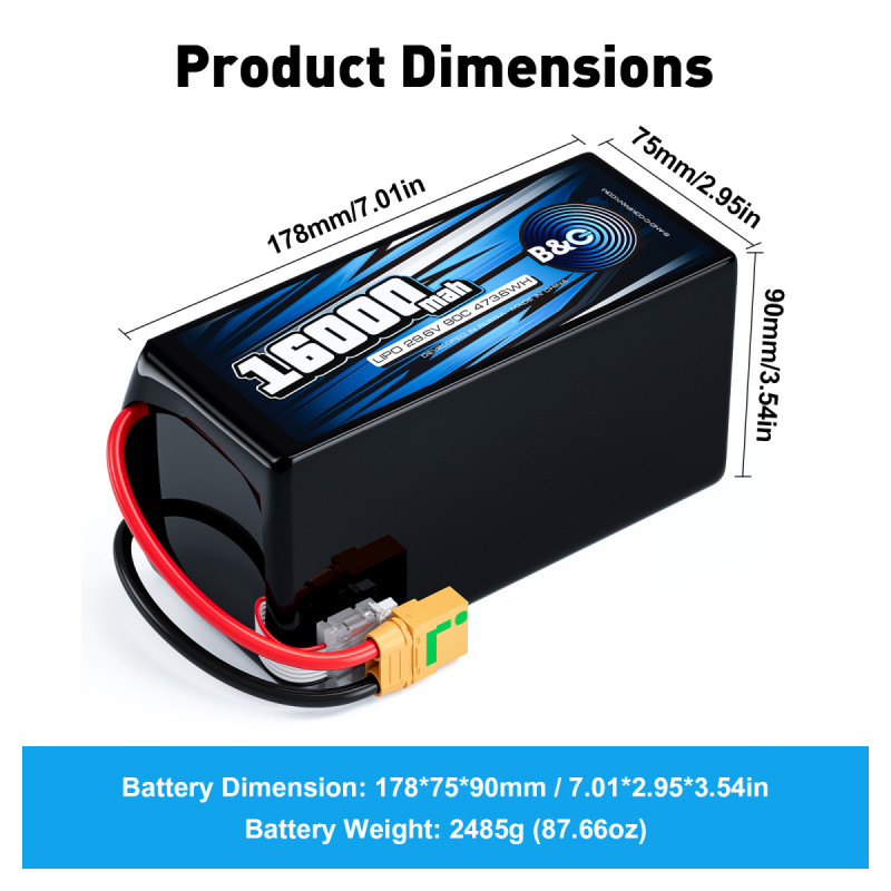 Аккумулятор Li-Po B&C 16000mAh 8S 29.6V 90C XT90S