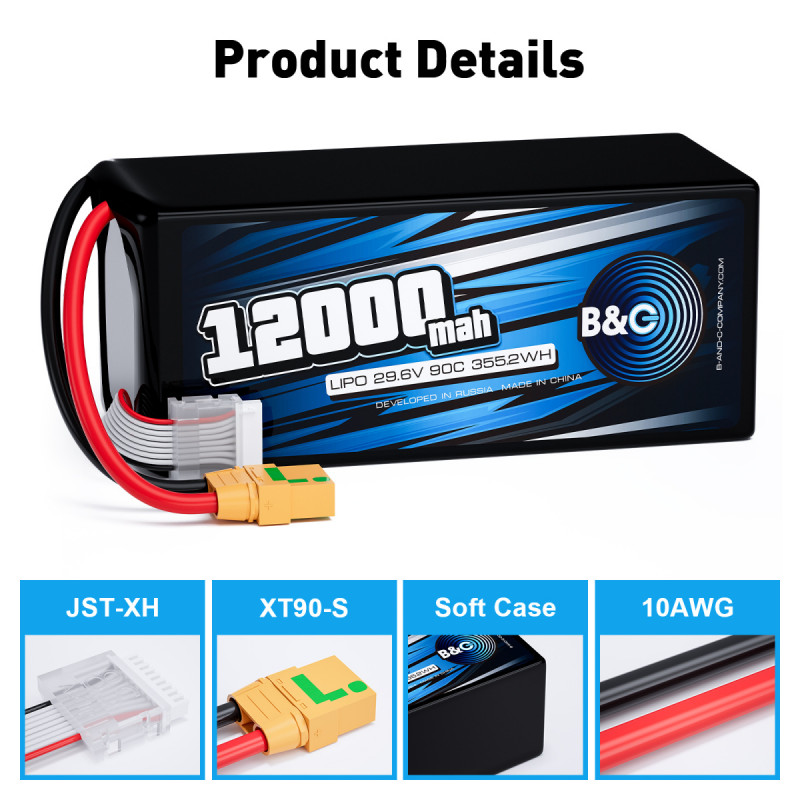 Аккумулятор Li-Po B&C 12000mAh 8S 29.6V 90C XT90S