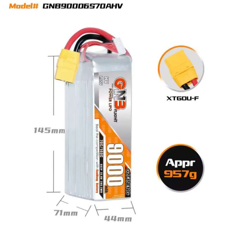 Аккумулятор Gaoneng GNB 9000mAh 6S2P 22.8V HV 70C XT60