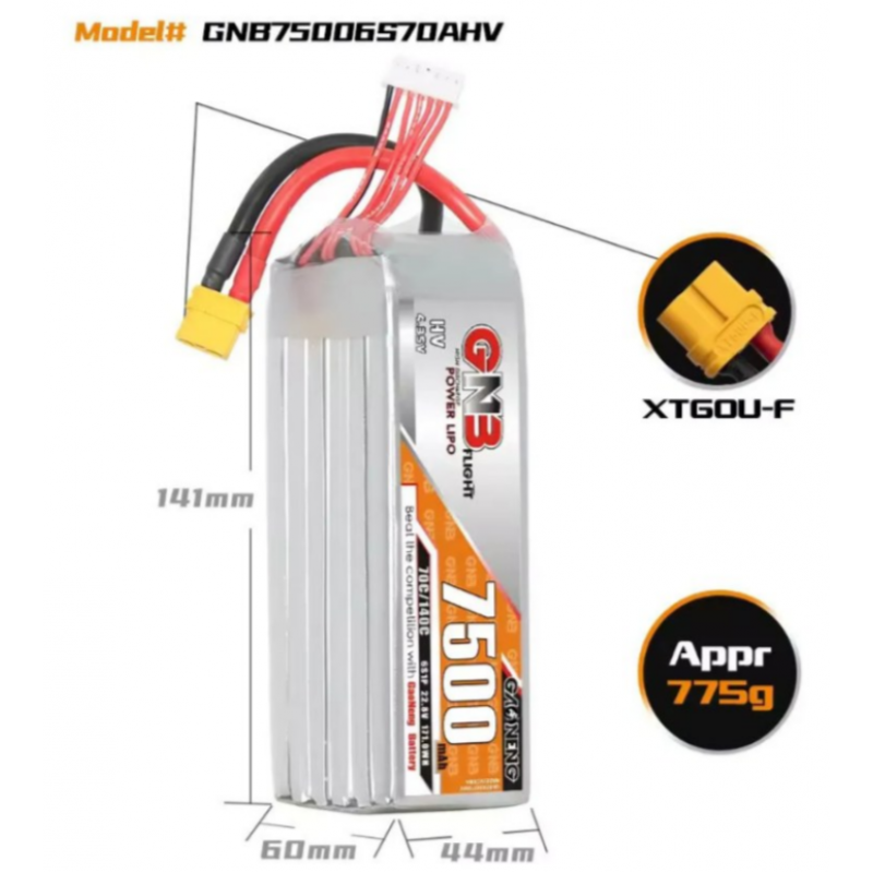 Аккумулятор Gaoneng GNB 7500mAh 6S1P 22.8V HV 70C XT60