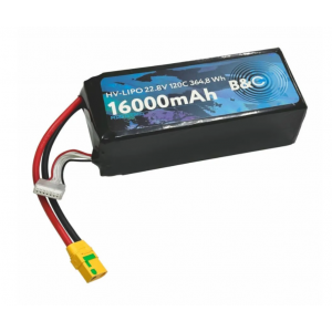 Аккумулятор Lipo B&C 16000 MAH 22.8V (6sHV) 120C, XT90S, Soft case B&C-16000-6SHV-120-S-XT90S