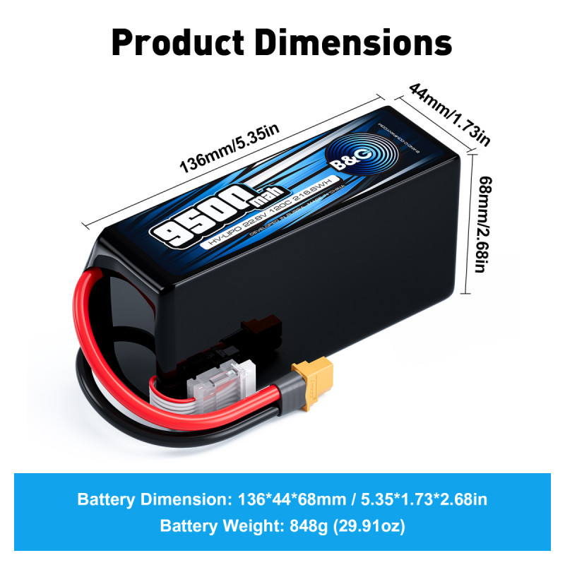 B&C 9500 mAh 22.8V (6S HV) 120C XT60 — LiPo аккумулятор Softcase