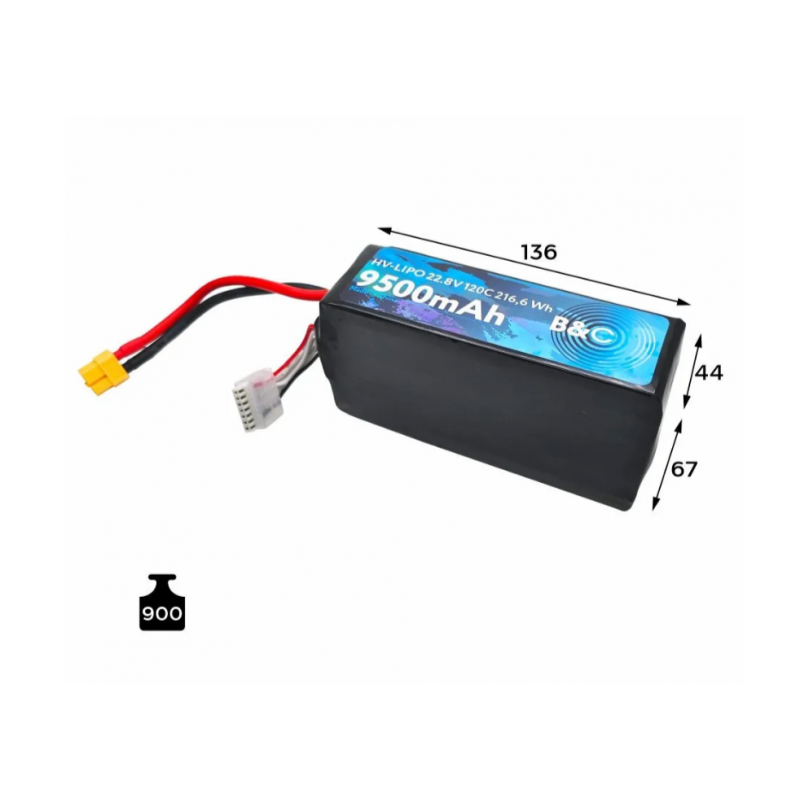 Аккумулятор B&C 9500mAh 6S HV 22.8V 120C XT60 (Soft Case)