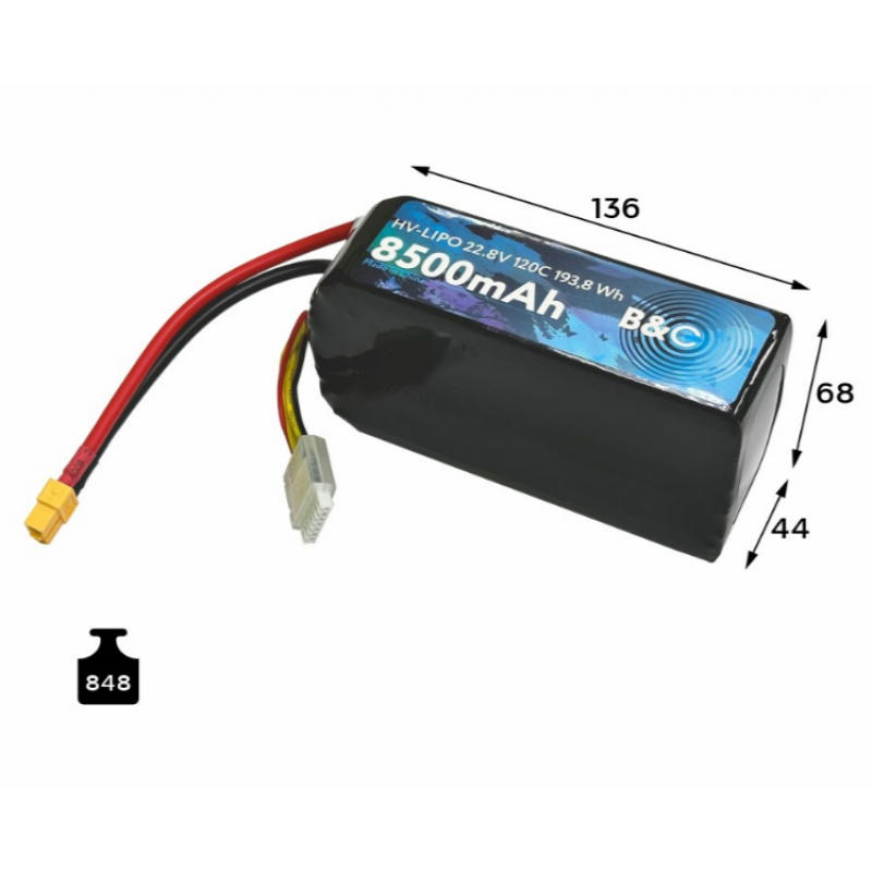 Аккумулятор B&C 8500mAh 6S HV 22.8V 120C XT60 (Soft Case)