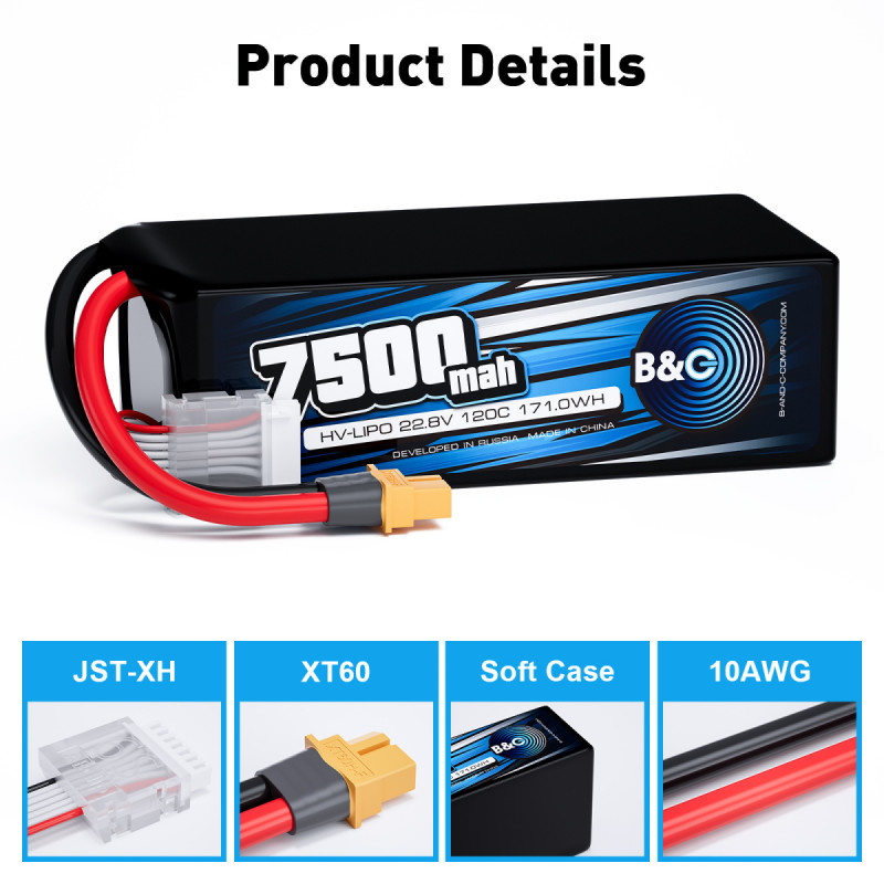 Аккумулятор B&C 7500mAh 6S HV 22.8V 120C XT60 (Soft Case)