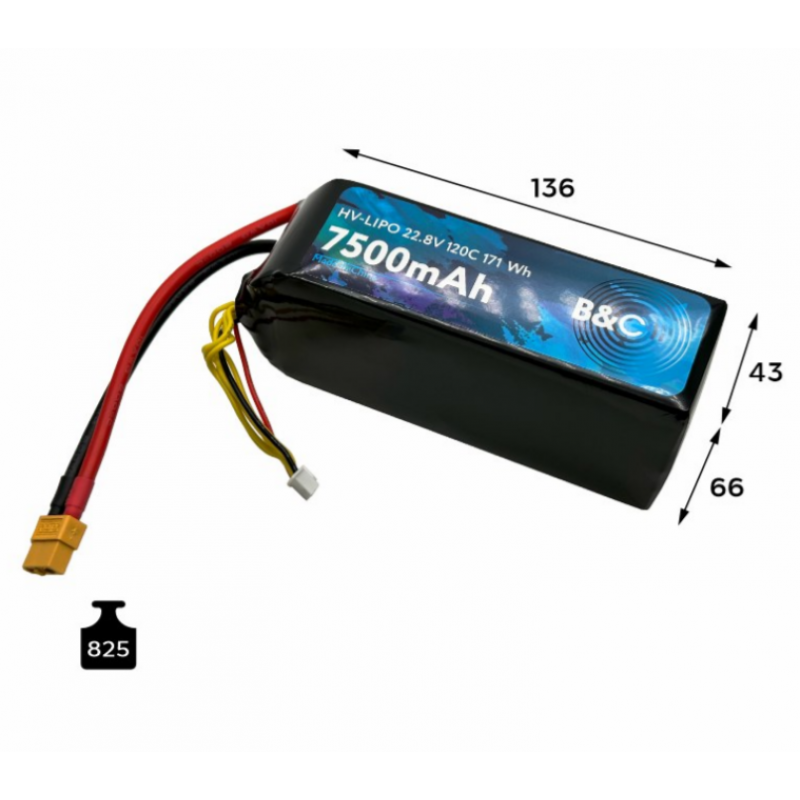 Аккумулятор B&C 7500mAh 6S HV 22.8V 120C XT60 (Soft Case)