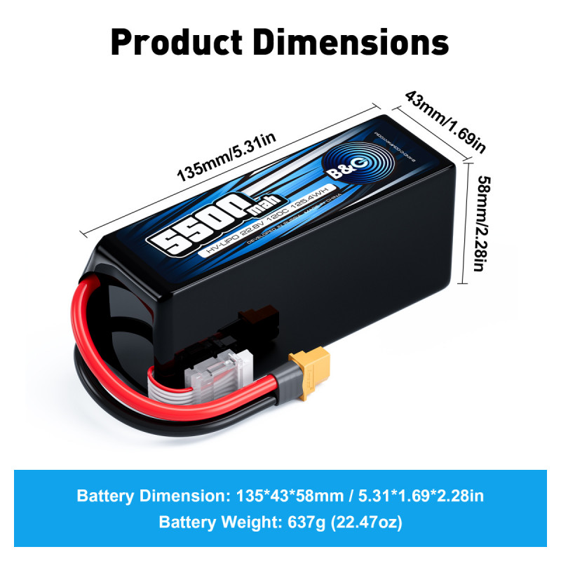 Аккумулятор B&C 5500mAh 6S HV 22.8V 120C XT60 (Soft Case)