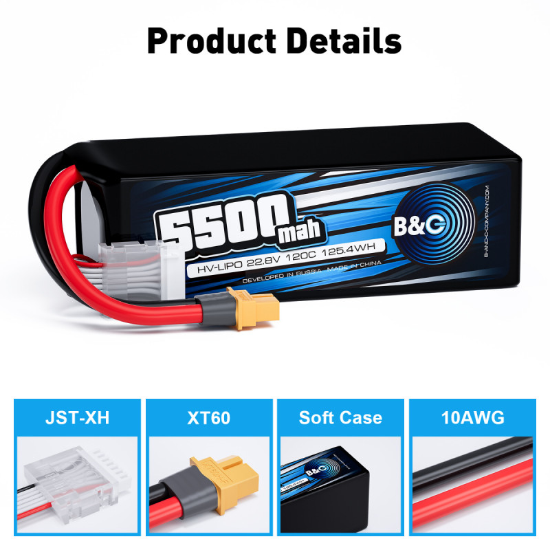 Аккумулятор B&C 5500mAh 6S HV 22.8V 120C XT60 (Soft Case)