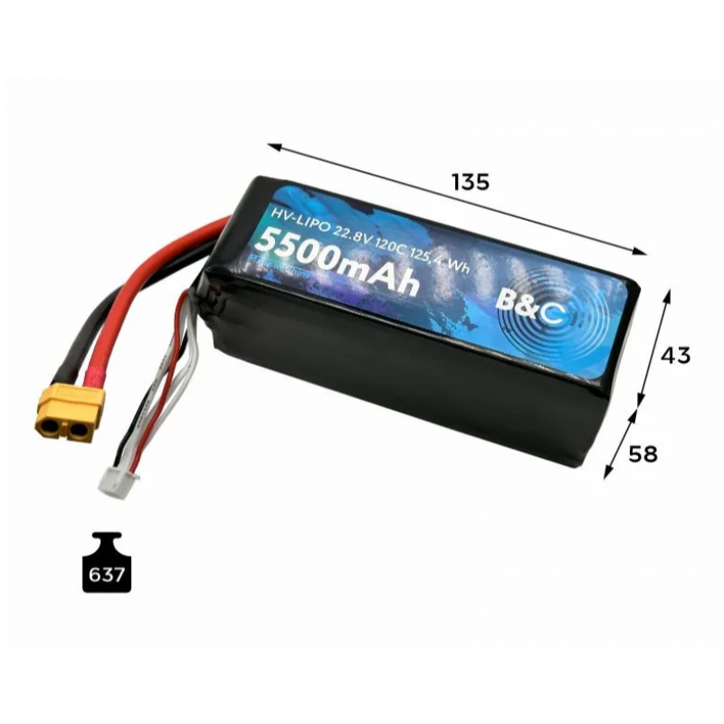 Аккумулятор B&C 5500mAh 6S HV 22.8V 120C XT60 (Soft Case)