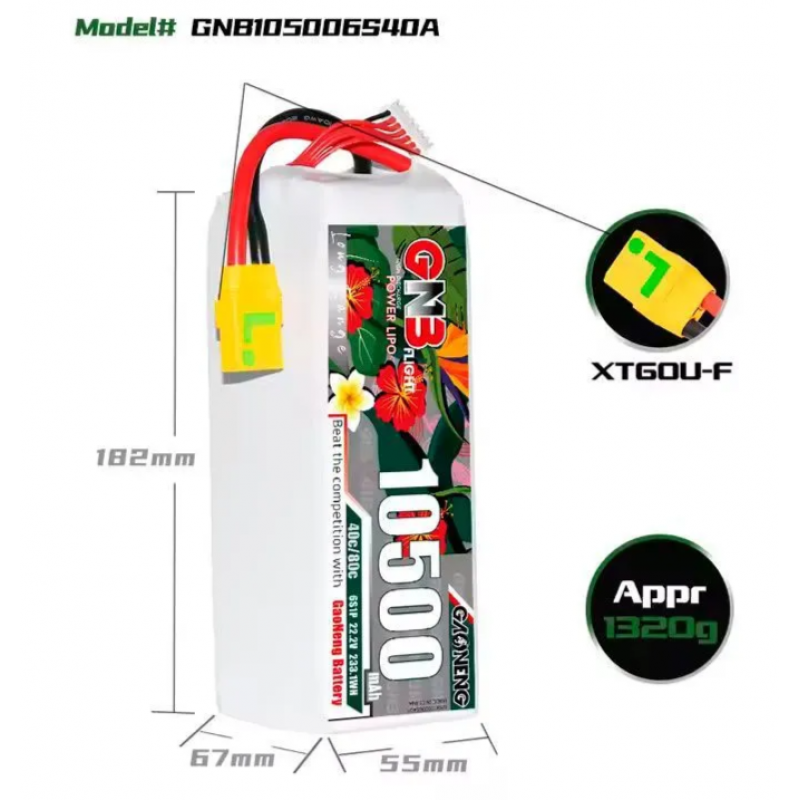 Аккумулятор Gaoneng GNB 10500mAh 6S 22.2V 40C XT60 GNB105006S40A – купить в Москве и с доставкой по России