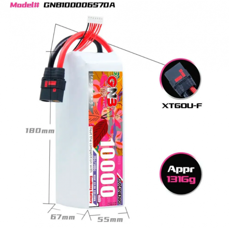 Аккумулятор Gaoneng GNB 10000mAh 6S 22.2V 70C XT60 GNB100006S70A – купить в Москве и с доставкой по России