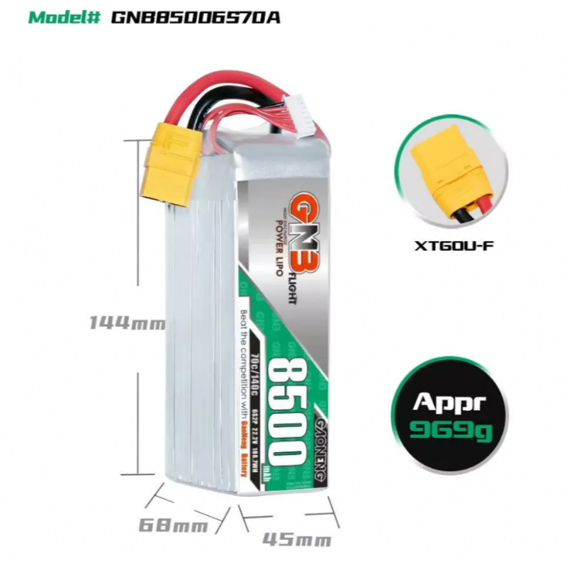 Аккумулятор Gaoneng GNB 8500mAh 6S2P 22.2V 70C XT60 GNB85006S70A