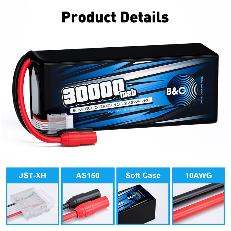 Аккумулятор Li-po B&C 30000mAh 6S 22.2V 25C AS150 (B&C-30000-6S-25-S-AS150)