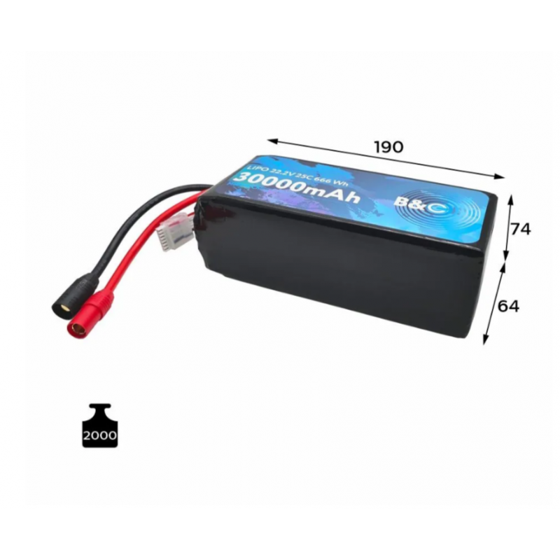 Аккумулятор Li-po B&C 30000mAh 6S 22.2V 25C AS150 (B&C-30000-6S-25-S-AS150)