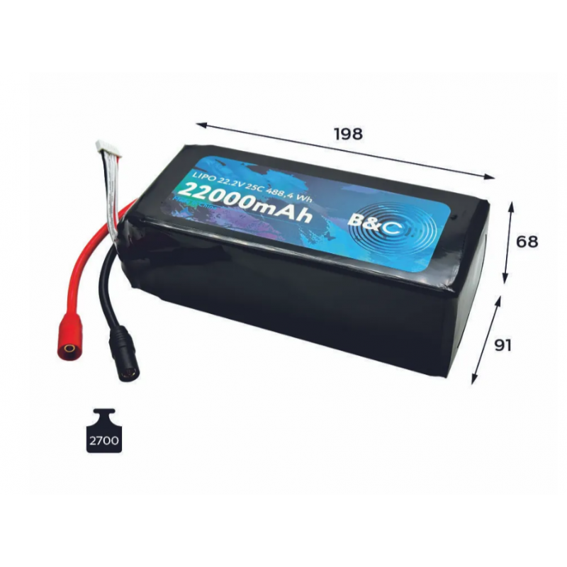 Аккумулятор Li-po B&C 22000mAh 6S 22.2V 25C AS150 (B&C-22000-6S-25-S-AS150)