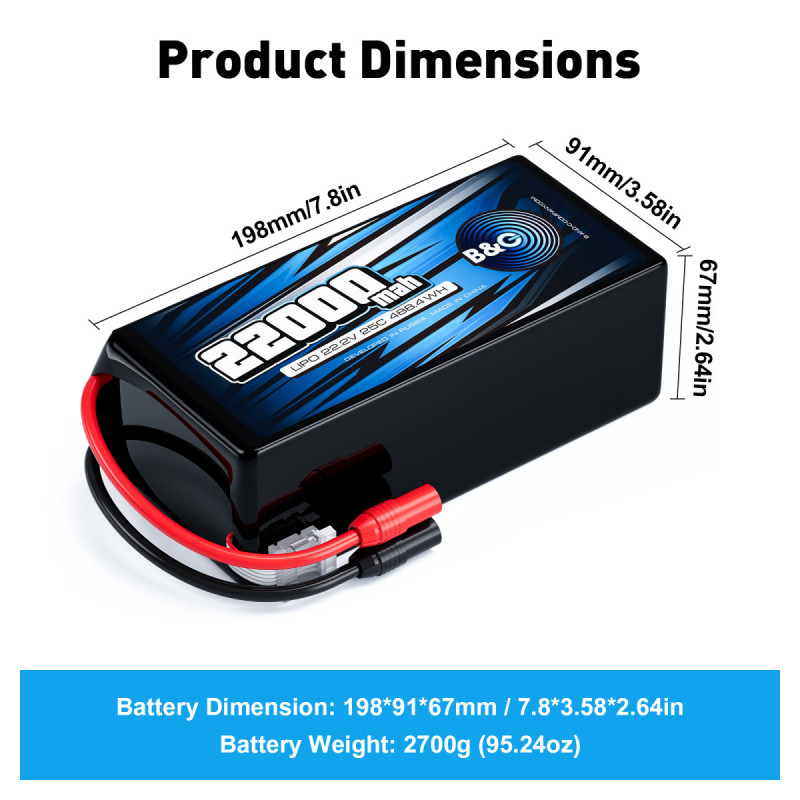 Аккумулятор Li-po B&C 22000mAh 6S 22.2V 25C AS150 (B&C-22000-6S-25-S-AS150)