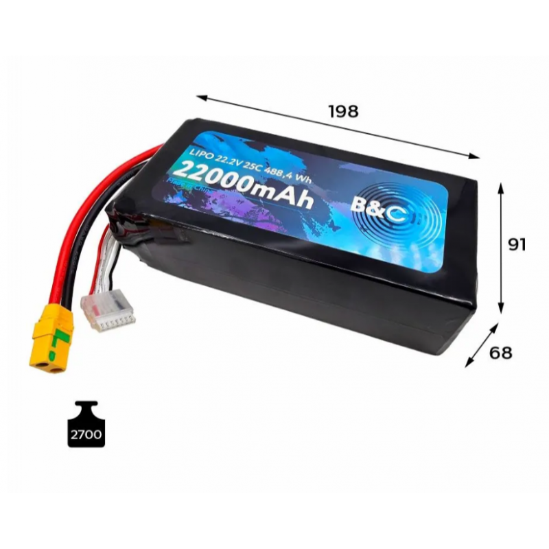 Аккумулятор Li-po B&C 22000mAh 6S 22.2V 25C XT90S (B&C-22000-6S-25-S-XT90S)