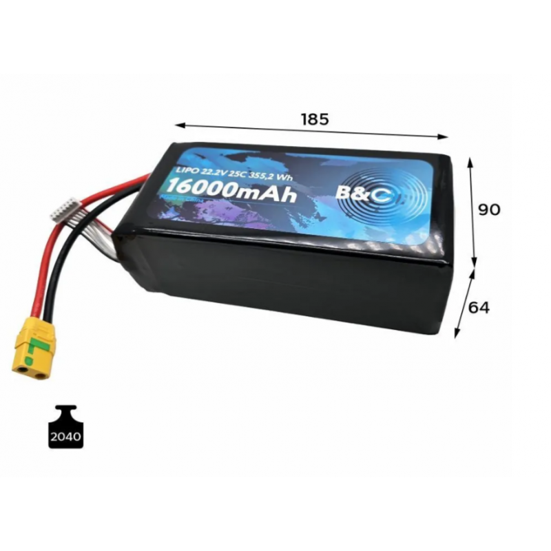 Аккумулятор Li-po B&C 16000mAh 6S 22.2V 25C XT90S (B&C-16000-6S-25-S-XT90S)