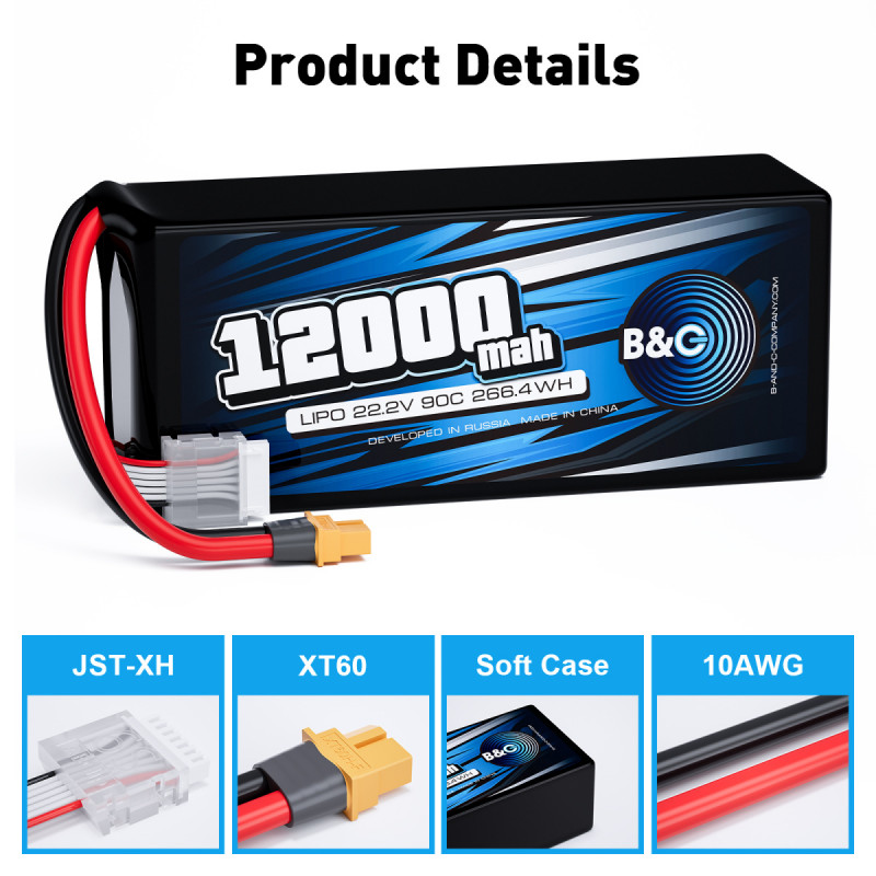 Аккумулятор Li-po B&C 12000mAh 6S 22.2V 90C XT60 (B&C-12000-6S-90-S-XT60)